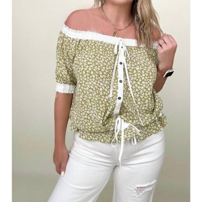 Women's Convertible Ditsy Floral Button Down Blouse - Heyson