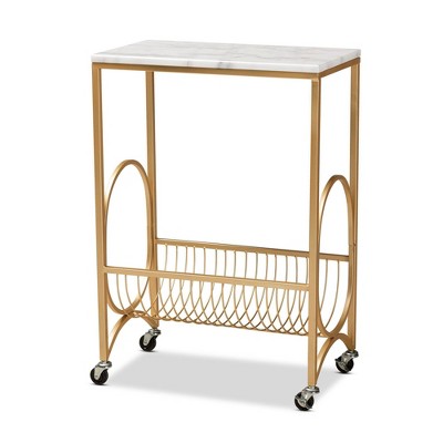 Jacek Metal Wine Cart with Marble Tabletop Gold - Baxton Studio
