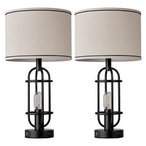Itopfox Black Table Lamps Set of 2 with USB Ports, Farmhouse Nightstand Lamps for Bedroom & Living Room, Includes LED Bulbs, Dual Button Switch - 1 of 4