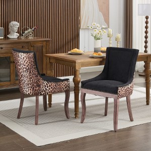 Lyngins Mid-Century Dining Chairs (Set of 2) – High-Quality Fabric Side Armless Chair with Solid Wood Frame, Decorative Rivets Kitchen Chair - 1 of 4