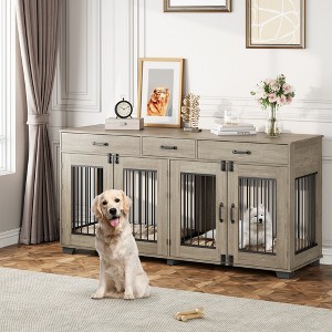 Dog Crate Furniture with Storage, Indoor Wooden Dog Kennels, with Drawers and Dividers, Double Dog Crate Furniture, Side Table Dog Crates - 1 of 4