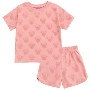 Disney Minnie Mouse Baby Girls French Terry Drop Shoulder T-Shirt and Dolphin Shorts Outfit Set Infant - 1 of 4