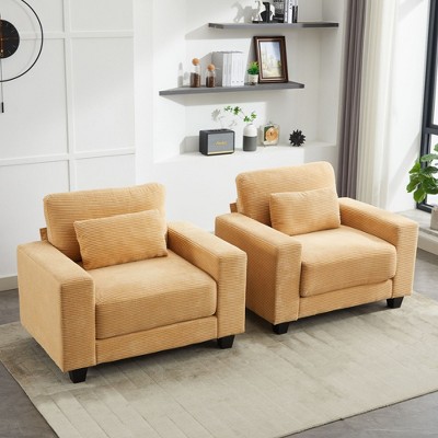 Hyleory 44.48'' Corduroy Accent Chair, Sofa Chair with Large Seat and Wide Armrests, Modern Armchair Reading Chairs for Bedroom Living Room(set of 2)
