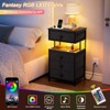 WOWLIVE Nightstand with Charging Station and LED Light, 4 Fabric Drawers Black Bedside Table, End Table for Bedroom - 3 of 4