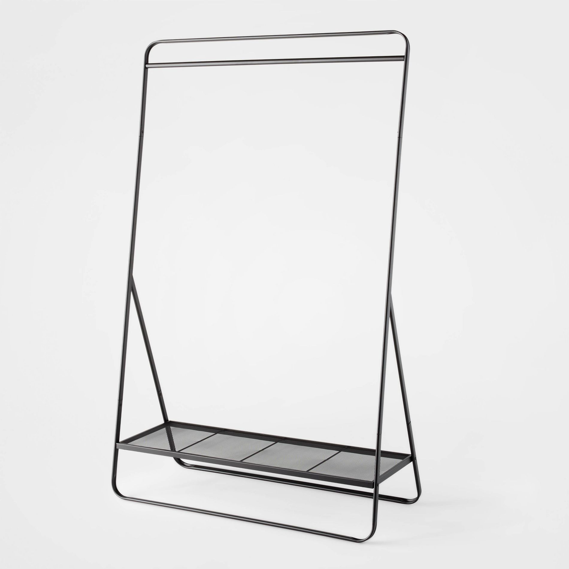 Metal Garment Rack Black - Brightroom™: Powder-Coated Metal Clothing & Hanging Rack, Fixed Rod & Shelf, 165 lb Capacity