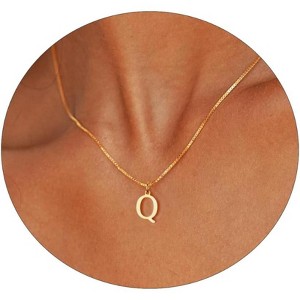 Gold Initial Necklace for Women, 14K Gold Plated Dainty Letter Pendant on Box Chain - 1 of 4