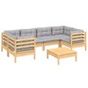 vidaXL Solid Pinewood Patio Lounge Set 7 Piece with Cushions - Brown and Gray - 3 of 4