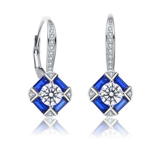 Guili Sterling Silver White Gold Plated Sapphire Blue Cubic Zirconia Leverback Earrings, a Brilliantly Crafted Masterpiece of Luxury - 1 of 4