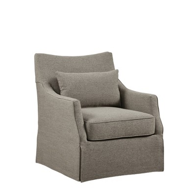 Tan Skirted Swivel Accent Chair with Recessed Arms