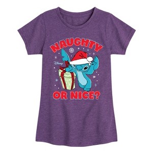 Girls' - Lilo and Stitch - Naughty Or Nice Christmas Fitted Short Sleeve Graphic T-Shirt - 1 of 4