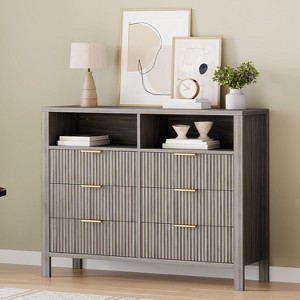 6-Drawer 47"x37"x16" Farmhouse Dresser with 2 Open Shelves, Fluted Doors, Wooden Chest for Bedroom Storage, Living Room - 1 of 4
