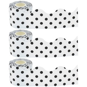 Teacher Created Resources Scalloped Rolled Border Trim 2-3/16" x 50' Black/White Polka Dots 3/Pack - 1 of 3