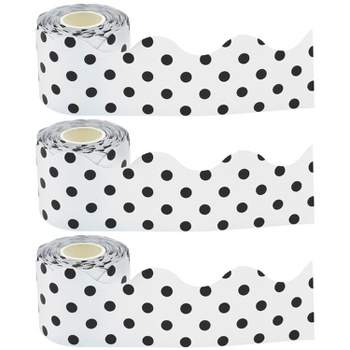 Teacher Created Resources Scalloped Rolled Border Trim 2-3/16" x 50' Black/White Polka Dots 3/Pack