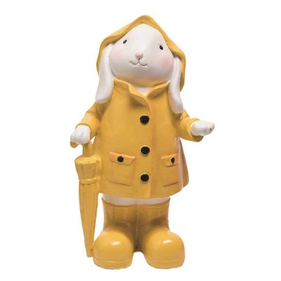 Transpac Resin 8" Yellow Easter Bunny with Raincoat Figurine