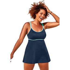Swimsuits for All Women's Plus Size Lingerie Strap Swimdress - 1 of 4
