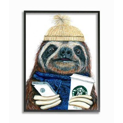 Stupell Industries Basic Sloth Coffee Culture Illustration Winter Clothing
