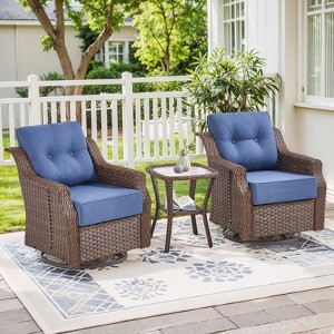 3 Pieces Outdoor Gliders Chairs Swivel Chairs with Side Table Set of 3 - 1 of 4