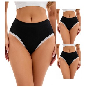 INSPIRE CHIC 3 Packs Women's Lace Trim Underwear Mid-Waisted Butt Lifter No Trace Briefs Panties - 1 of 4