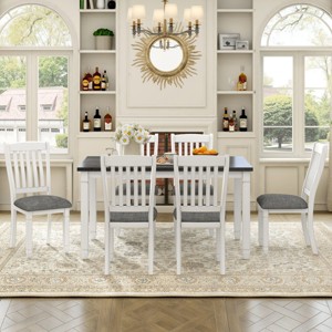 7-Piece Dining Table Set For 6 With Upholstered Chairs, Wood Dining Table Set With Shaped Legs For Kitchen & Dining Room-Cuddlewood - 1 of 4