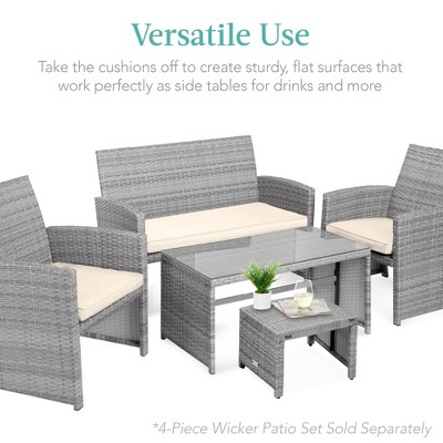 Gray Wicker Patio Ottomans with Cream Cushions, Set of 2