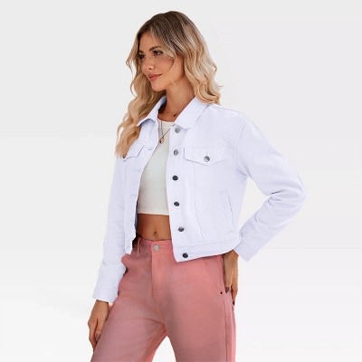 Women's Button Down Stretch Fitted Long Sleeve Cropped Denim Jacket Soft Denim Jean Jacket with Pockets Nashville Outfits