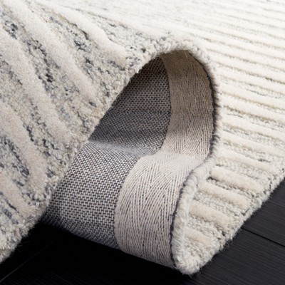 6' Square Grey and Ivory Handmade Wool Tufted Rug