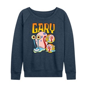 Women's - SpongeBob SquarePants - Gary The Snail Lightweight French Terry Wide Neck Long Sleeve Shirt - 1 of 4