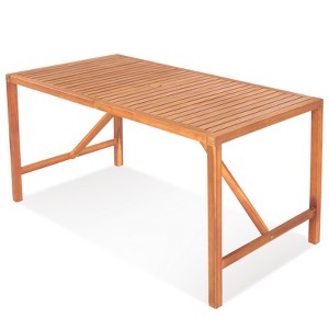 Tangkula Rectangular Acacia Wood Dining Table 4-6 Person Patio 2" Umbrella Hole Natural - 1 of 4