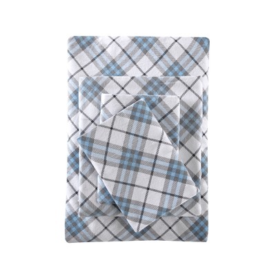 Flannel Print Cotton Sheet Set (Twin) Blue Plaid