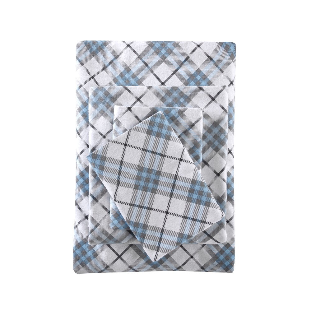 Photos - Bed Linen Flannel Print Cotton Sheet Set  Blue Plaid(King)