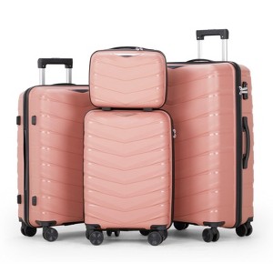 Karl Home Luggage Sets 4 Piece, PP Hard Shell Suitcase 12 inch 20 inch 24 inch 28 inch Luggage Sets Double Wheels with TSA Lock Black - 1 of 4