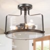 LNC Aulus 3-Lights 14-in Bronze and Seeded Glass LED Farmhouse Semi-flush Mount Lights - 2 of 4