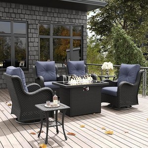 LayinSun Outdoor Patio Furniture Set, Black Rattan Wicker Sectional Swivel Rocker Chairs Sets with Ottomans, Swivel Glider Chair - 1 of 4