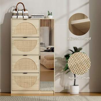 Wooden Shoe Cabinet, Shoe Organizer with Doors & Adjustable
