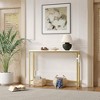 Narrow Console Table with Faux Marble MDF Top and Elegant Gold Metal Frame, 39.3" Behind Sofa or Entryway Table with Built-in Power Station - 2 of 4