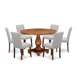 HomeStock 7-Piece Natural Oak Finish Solid Wood Top Dining Table with 6-Parson Chairs - 1 of 4