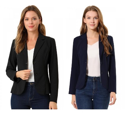 Allegra K Women's Elegant Work Office Lapel Collar Button Down Regular Fit Suit Blazer 2 Packs