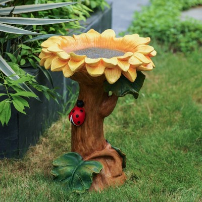 Yellow Sunflower Resin Birdbath with Ladybug Accent