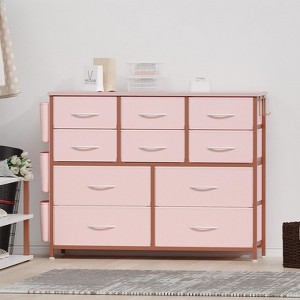 Clothes Dresser with 10 Drawers & Side Pockets – Vertical Storage Organizer, TV Stand, Metal Frame & Wooden Top - 1 of 4
