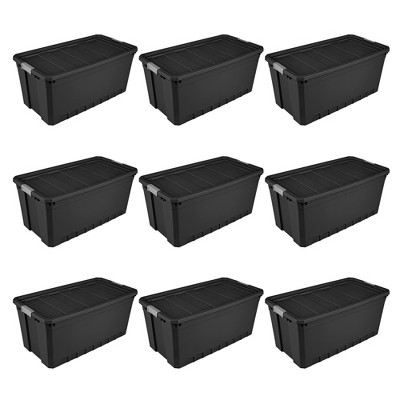 Sterilite 19 Gallon Plastic Stacker Tote, Heavy Duty Lidded Storage Bin  Container for Stackable Garage and Basement Organization, Black, 12-Pack