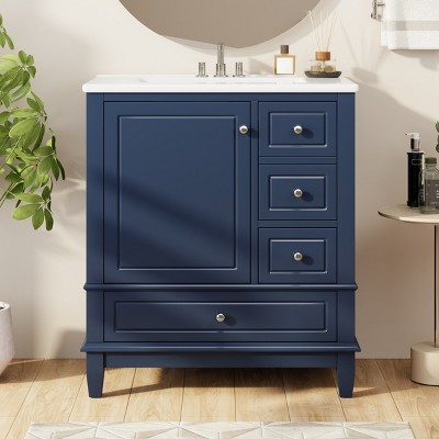 30" Bathroom Vanity with Sink, Modern Under Sink Cabinet with 1 Door, Shelf and 3 Soft-Close Drawers for Bathroom or Powder Room – Cuddlewood