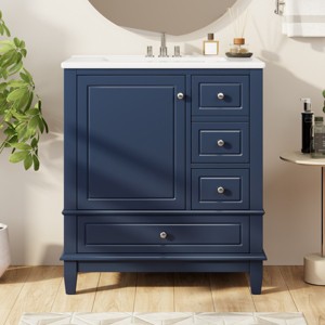 30" Bathroom Vanity with Sink, Modern Under Sink Cabinet with 1 Door, Shelf and 3 Soft-Close Drawers for Bathroom or Powder Room – Cuddlewood - 1 of 4