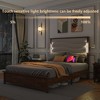 CLIHOME Beige Linen Upholstered Headboard Bed Frame with Charging Station and LED Lights, Wood Slats - 3 of 4