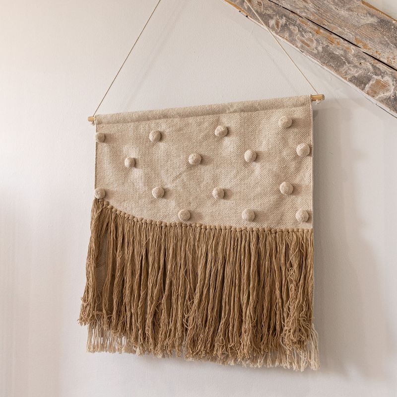 Hand Woven with Poms and Fringe Wall Art Cotton & Wood Dowel by Foreside Home & Garden, 2 of 7
