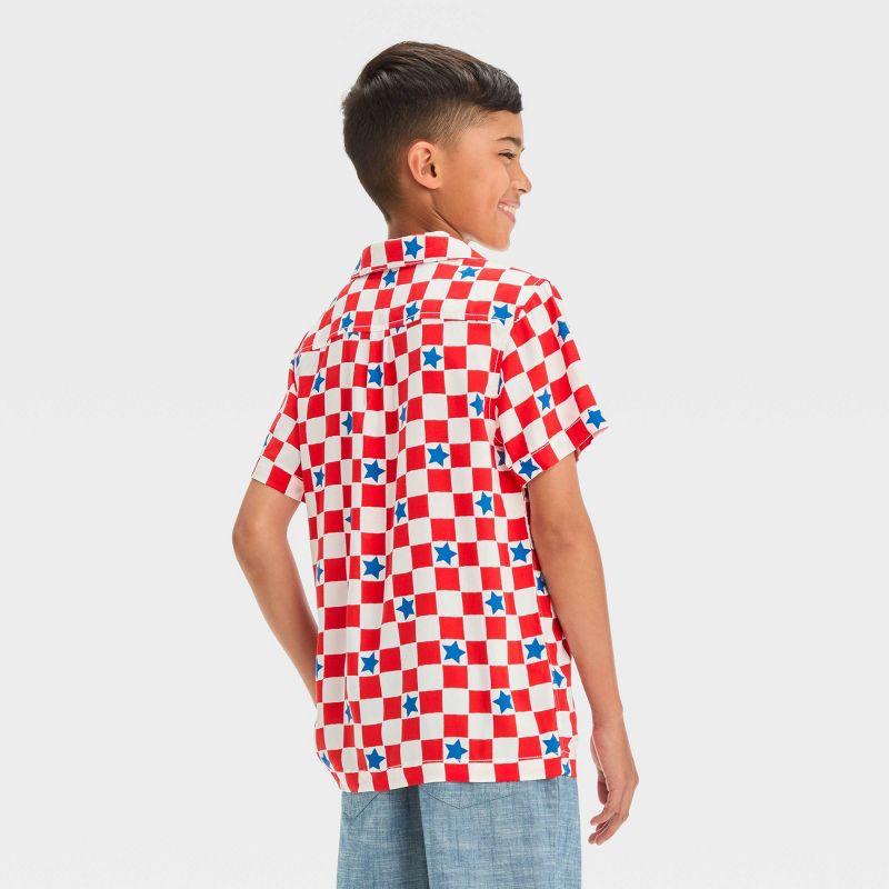 Boys' Short Sleeve Americana Checkerboard Button-Down Shirt - Cat & Jack™ Red, 3 of 7