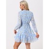 INSPIRE CHIC Women's Summer Floral Layered Tie V-Neck Semi-Sheer Long Sleeve Mini Dress - 4 of 4