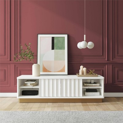 Glossy White and Golden Bronze Modern TV Stand with Cabinet