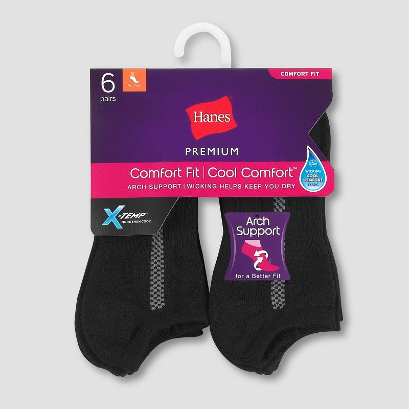 Hanes Premium Women's 6pk Heel Toe Cushion with Arch Support No Show Socks - 5-9, 3 of 4