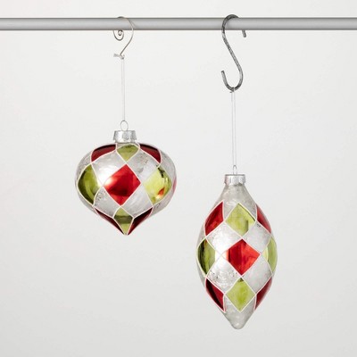 6"H & 4.25"H Sullivans Christmas Checkered Ornament Set of 2  Multicolor