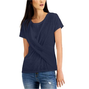 I.N.C International Concepts Womens Twist-Front Embellished T-Shirt, Blue, X-Large - 1 of 1